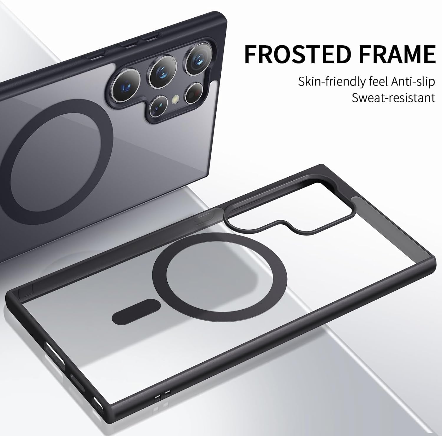 For Samsung Galaxy S22 Ultra Case（Only）.Magnetic Cover for S22 Ultra，Soft Frosted Frame&Hard Clear Back,Shockproof Drop Protection.Compatible with Magsafe 6.8'' (Black)