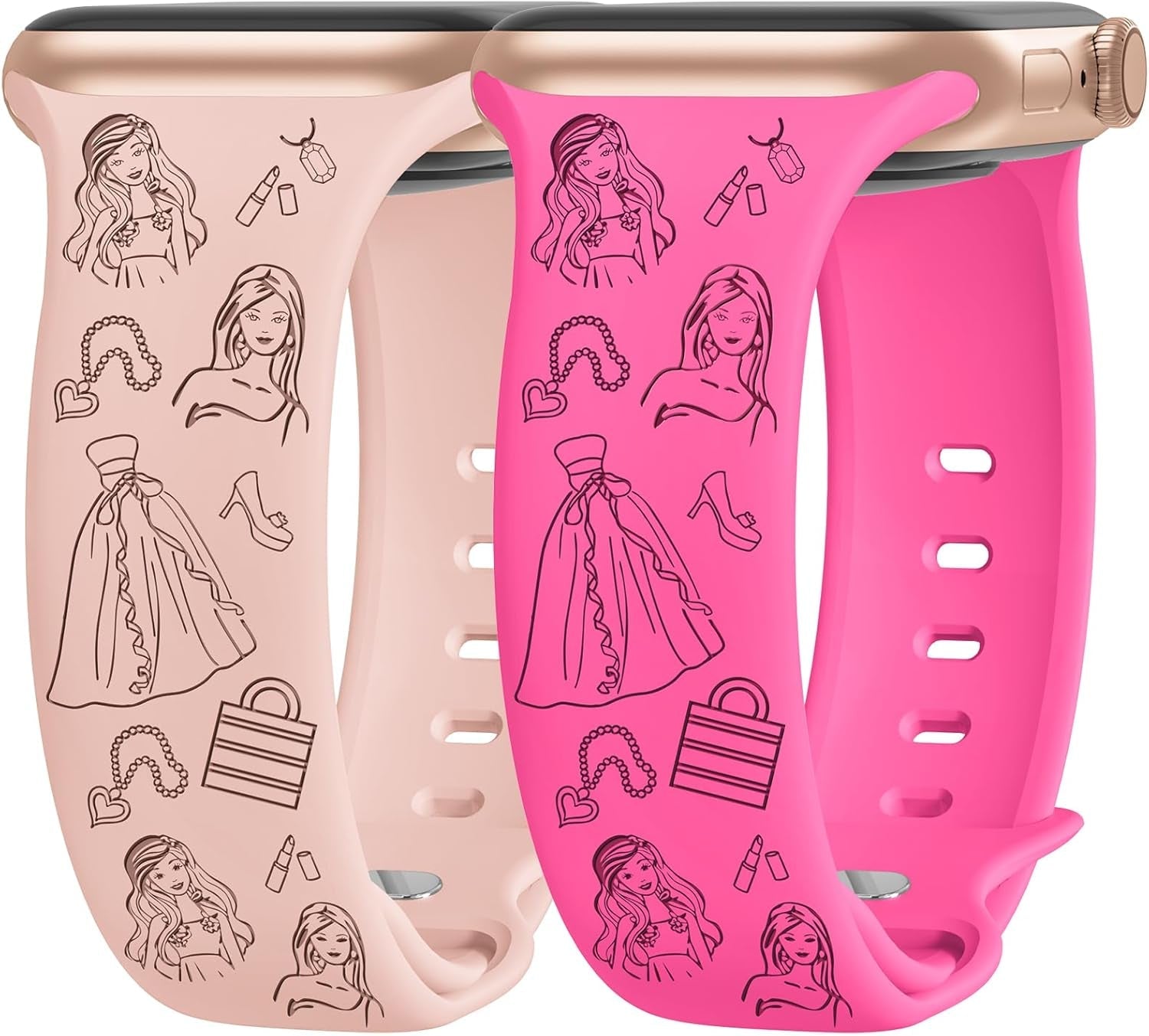 2 Packs Cute Engraved Bands Compatible with Apple Watch Bands 38Mm 40Mm 41Mm 44Mm 45Mm 42Mm 49Mm, Women Designer Soft Silicone Replacement Strap for Iwatch Series SE 9 8 7 6 5 4 3 2 1 Ultra