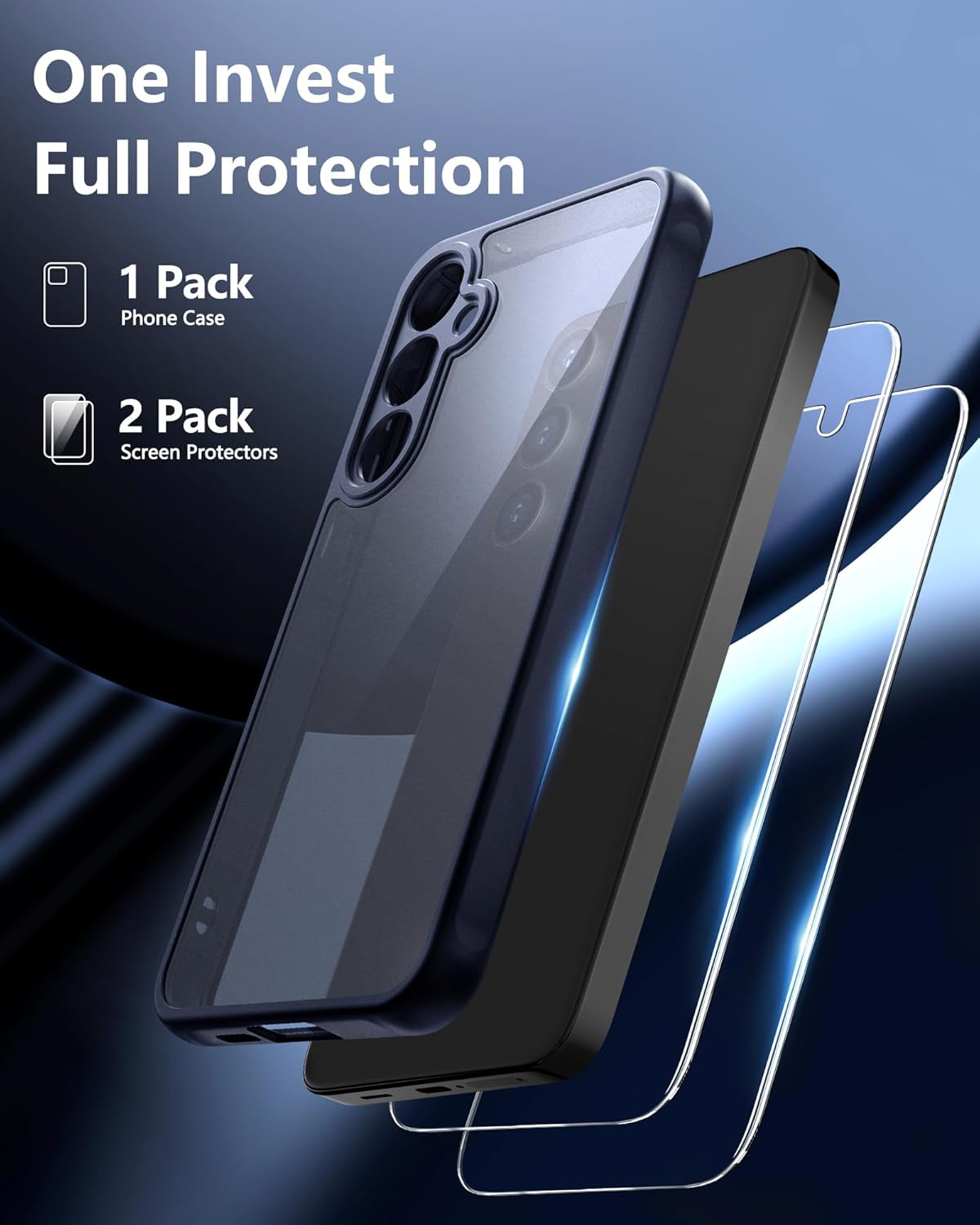 3 in 1 for Samsung Galaxy S24 Case, with 2Pcs Tempered Glass Screen Protector, Cases for Galaxy S24 Shockproof Protective S24 Phone Case 6.2 Inch, Black