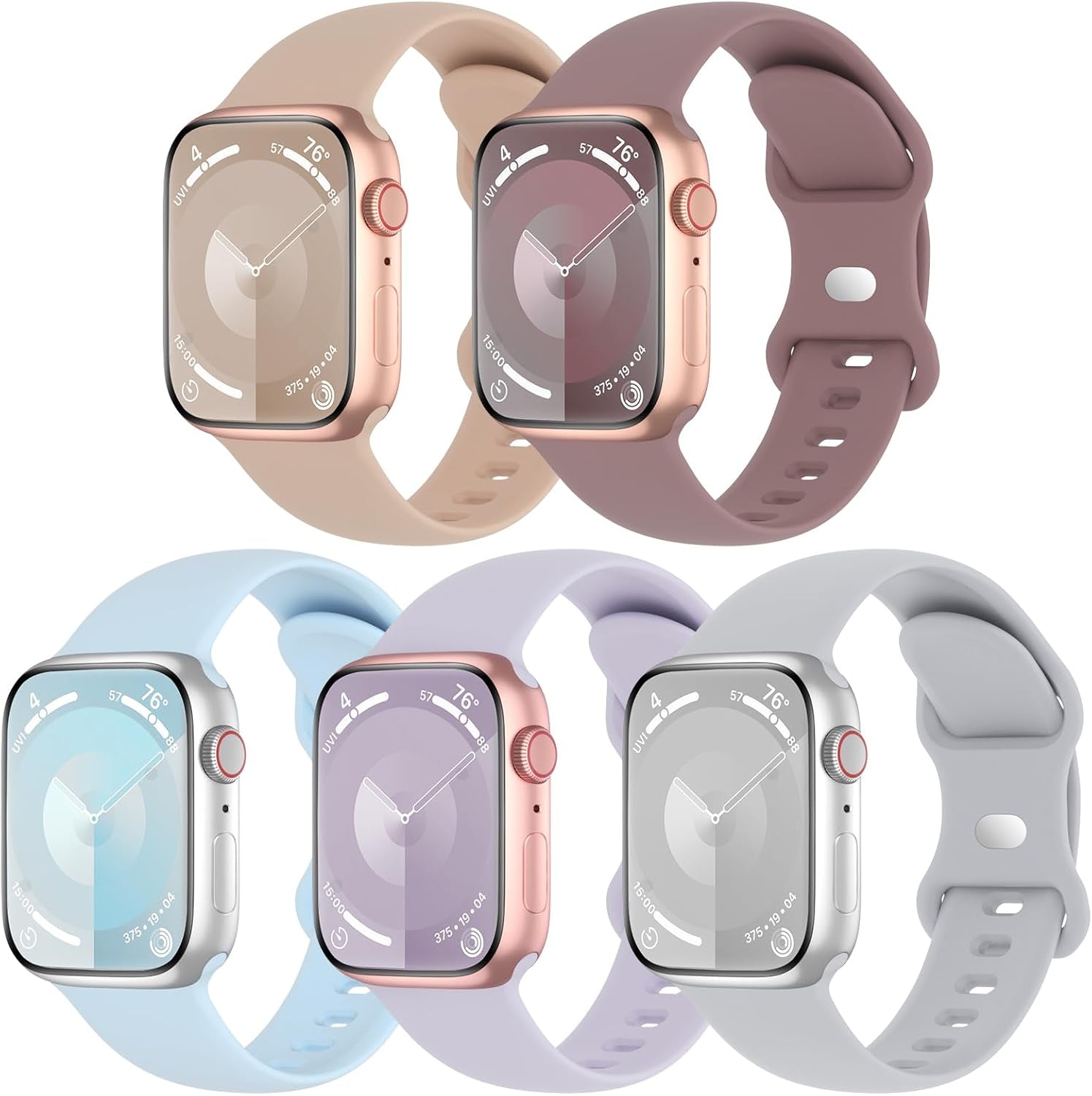 5 Pack Sport Silicone Bands Compatible with Apple Watch Band 38Mm 40Mm 41Mm 42Mm 44Mm 45Mm 49Mm, Soft Waterproof Strap Wristbands for Iwatch Ultra/2 Series 9/8/SE/7/6/5/4/3/2/1 Women Men