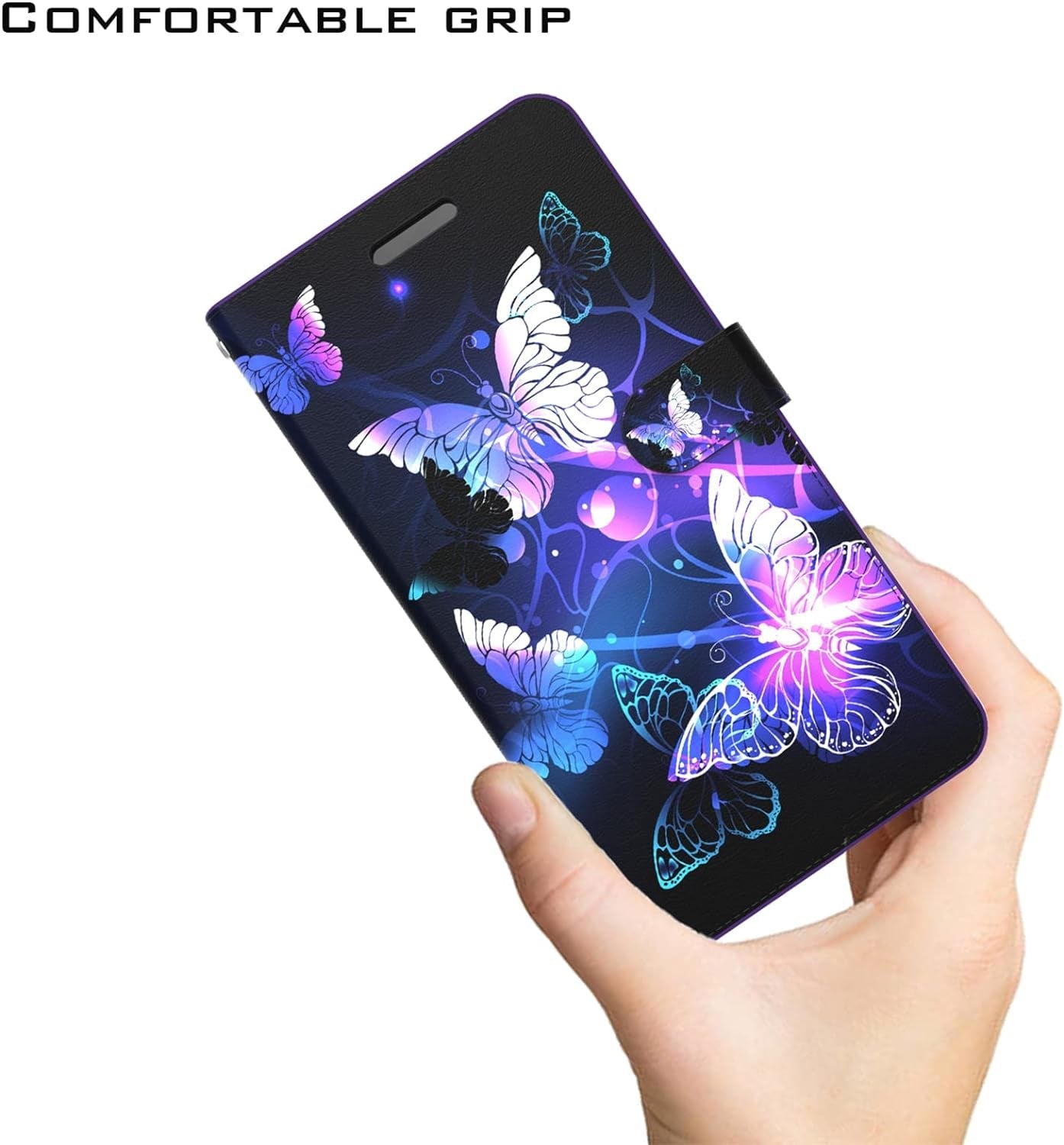 Encases Wallet Case with Hand Strap for Samsung A53 5G,PU Leather Clip Flip Phone Case Cover with ID Card,Credit Card Pocket Holder (Stand Feature),Purple Butterfly Case for Samsung Galaxy A53 5G 2022