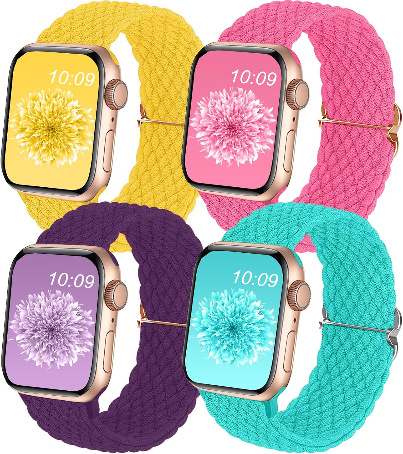 4Pack Braided Solo Loop Compatible with Apple Watch Band 38Mm 40Mm 41Mm 42Mm 44Mm 45Mm 49Mm, Washable Stretchy Woven Nylon Strap Wristband Women Men for Iwatch Series 9 8 7 6 5 4 3 2 1 SE Ultra