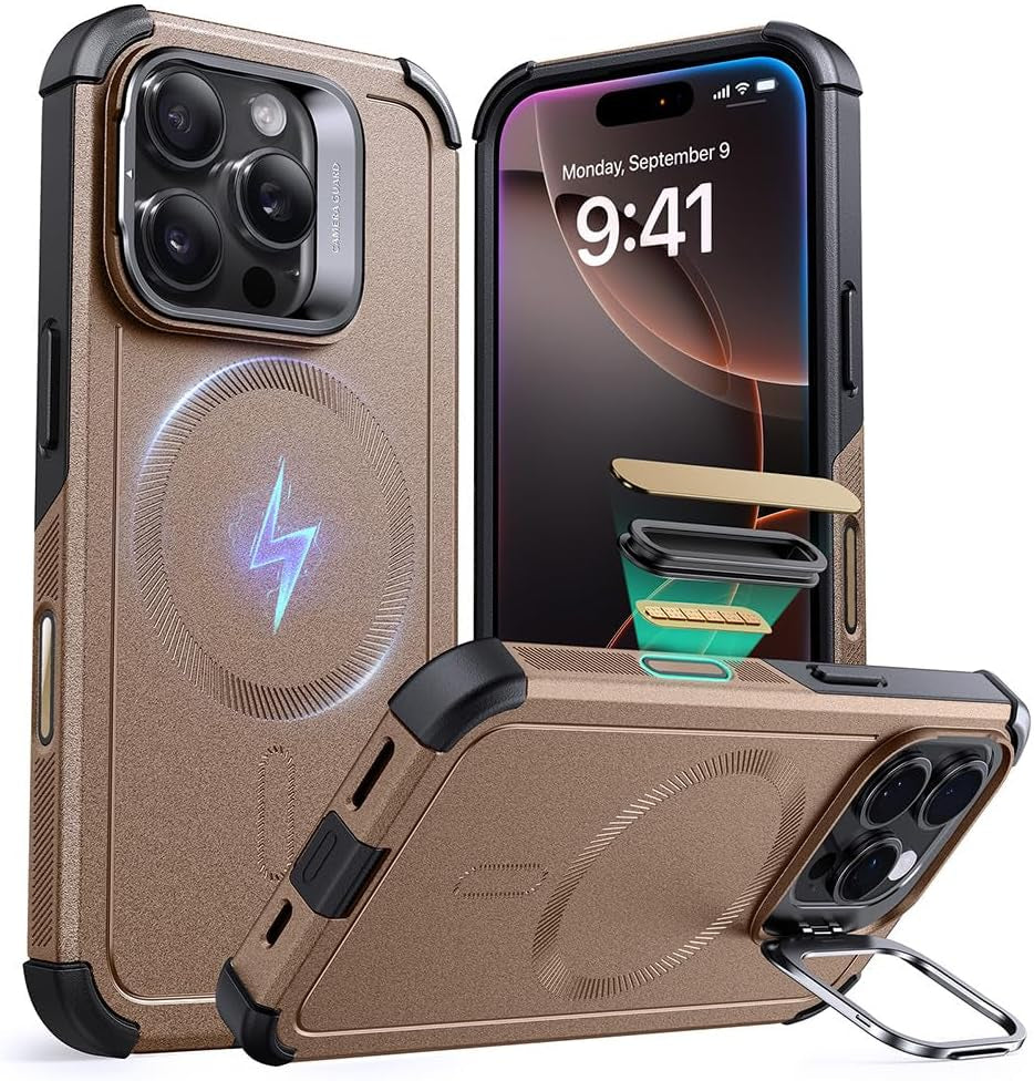 ESR for Iphone 17 Pro Case with Stash Stand, 7X Military-Grade Drop Protection with Camera Control, Shock-Absorbing Phone Rugged Cover, Compatible with Magsafe Accessories, Cyber Series, Black