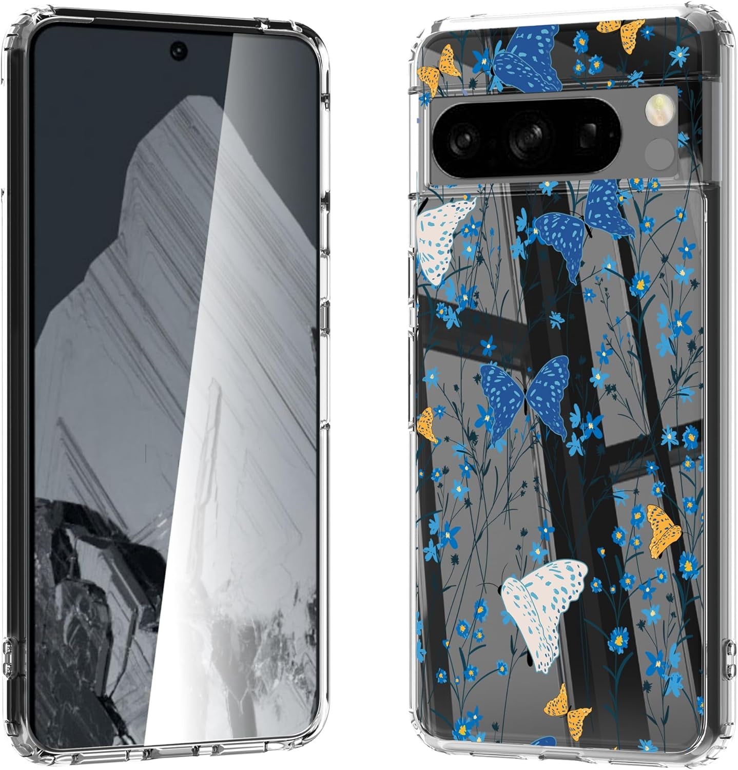 For Google Pixel 8 Clear Case with 3D Flower Printing Design, TPU+PC Slim Shock-Proof Protective Floral Cover for Women Girls, 6.2“ (Pic 5)  YIKECASE B-2 Google Pixel 8 Pro 