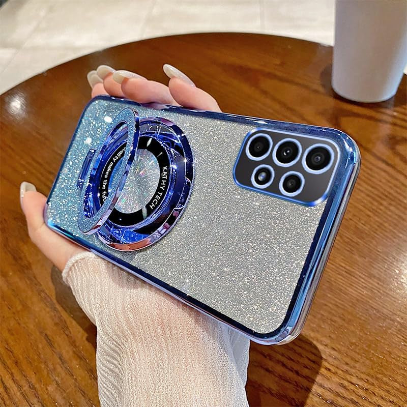 For Galaxy A53 5G Case Magnetic [Compatible with Magsafe] Wireless Glitter Sparkly Plated Kickstand Holder Shockproof Camera Lens Protector Phone Cover Case for Samsung Galaxy A53 5G-Pink