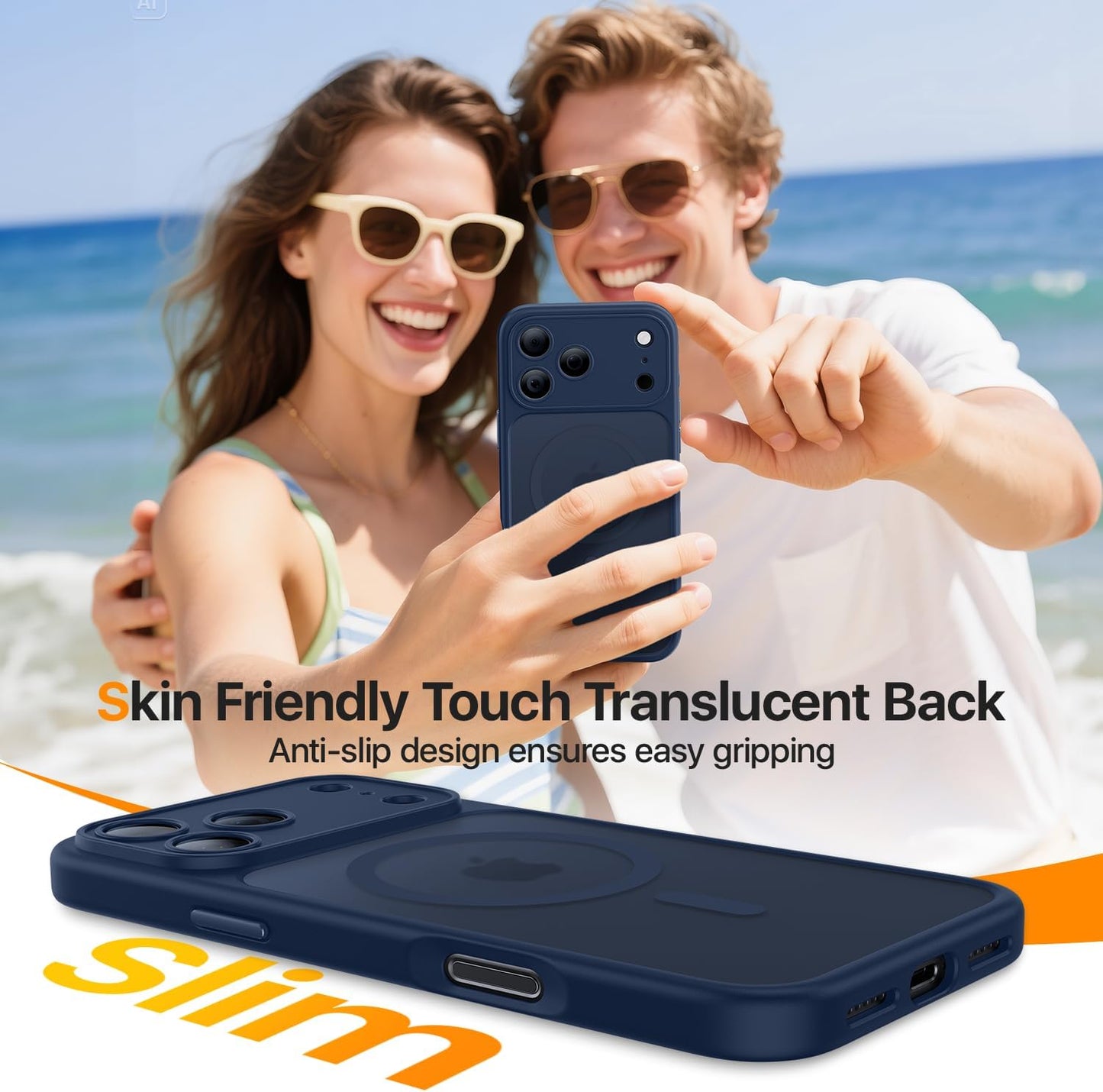 JJL for Iphone 17 Pro Case with 2 Pack Screen Protectors, Compatible with Magsafe, Full Camera Protection, Translucent Matte Magnetic Phone Cover, Deep Blue