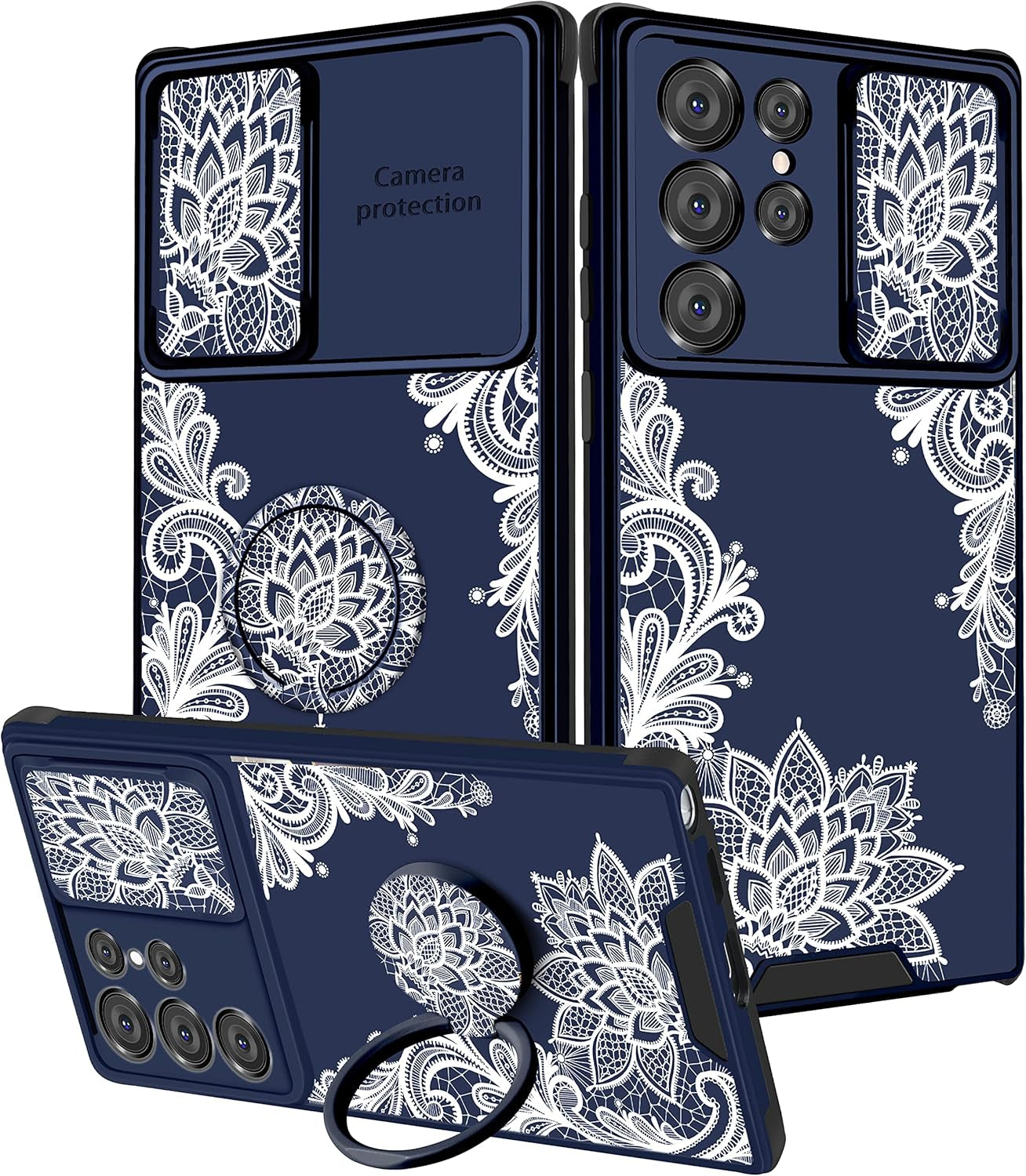 Goocrux (2In1 for Samsung Galaxy S22 Ultra Case Flower Floral for Women Girls Girly Pretty Cute Phone Cover with Slide Camera Cover+Ring Holder Fashion Pattern Unique Design Cases for S22 Ultra 6.8''