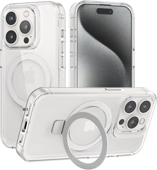 Nebulium for Iphone 15 Pro Case with Stand Magnetic, Invisible Stand Clear Slim Shockproof Drop Protective Phone Case 6.1 Inch, [Anti-Yellowing] [Military Drop Protection] [Compatible with Magsafe]  nebulium   