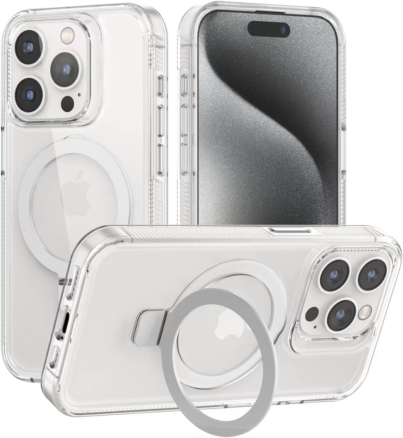 Nebulium for Iphone 15 Pro Case with Stand Magnetic, Invisible Stand Clear Slim Shockproof Drop Protective Phone Case 6.1 Inch, [Anti-Yellowing] [Military Drop Protection] [Compatible with Magsafe]  nebulium 1 Pack: Clear Iphone 15 Pro 