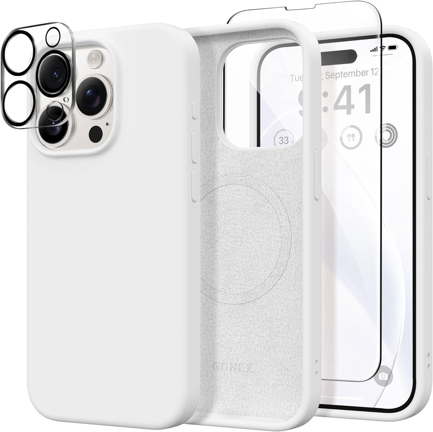 GONEZ for Iphone 15 Pro Case Compatible with Magsafe, [2X Screen Protector + 2X Camera Lens Protector], Soft Silicone Shockproof Anti-Scratch Full Body Protective Phone Case 6.1" 2023, Dark Grey  GONEZ   