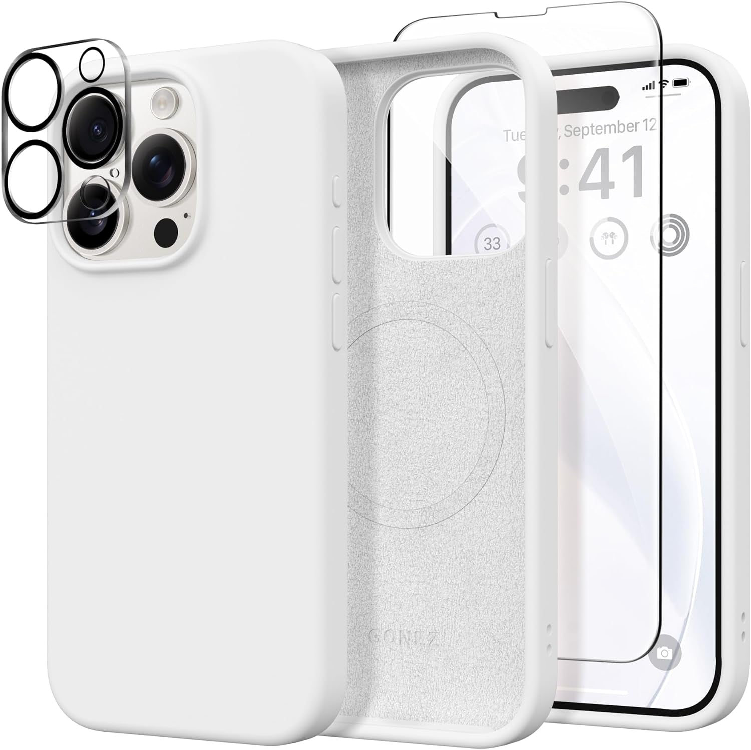 GONEZ for Iphone 15 Pro Case Compatible with Magsafe, [2X Screen Protector + 2X Camera Lens Protector], Soft Silicone Shockproof Anti-Scratch Full Body Protective Phone Case 6.1" 2023, Dark Grey  GONEZ   