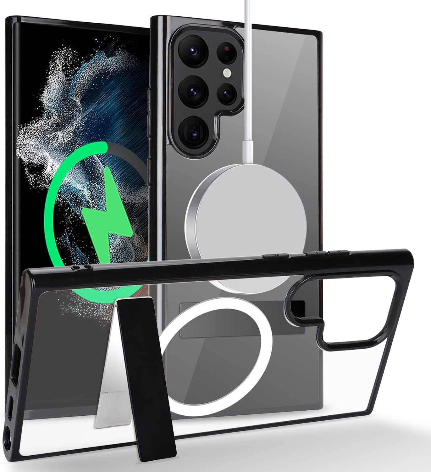 Cavor for Samsung Galaxy S22 Ultra Magsafe Case,S22 Ultra Case with Kickstand, Magnetic Case for Samsung S22 Ultra Phone Case, Full-Body Shockproof Slim Case for Women Men-Black