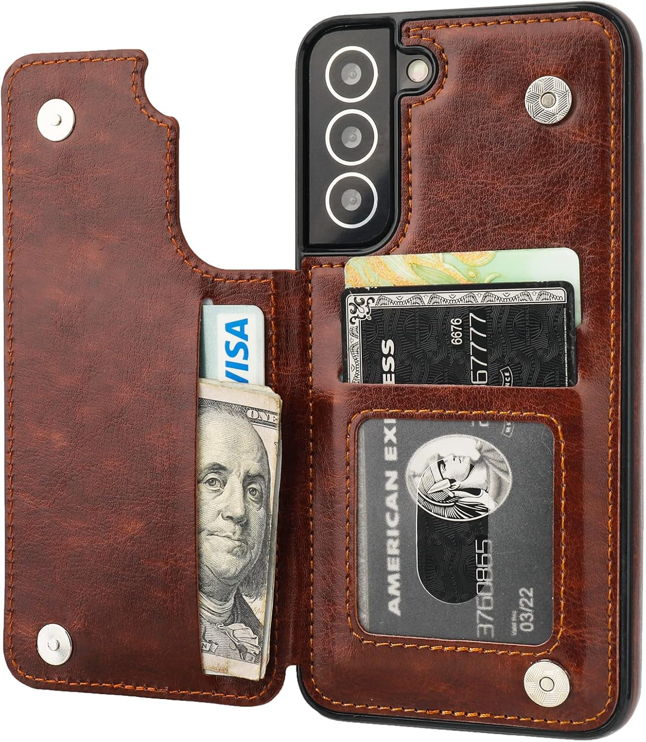 Compatible with Samsung Galaxy S22 plus Wallet Case with Card Holder, PU Leather Kickstand Card Slots Case, Double Magnetic Clasp and Durable Shockproof Cover 5G 6.6 Inch(Rose Gold)