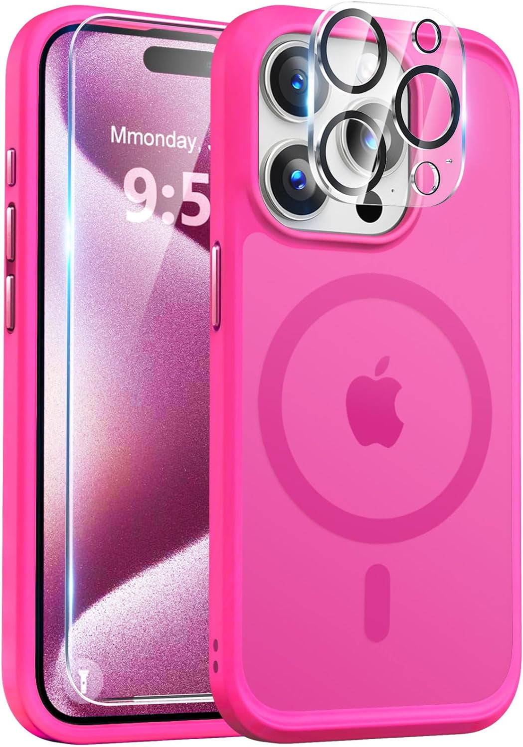 Bosskiss Ultra Strong Magnetic for Iphone 15 Pro Case, [Compatible with Magsafe] [Glass Screen + Camera Protector] Slim Translucent Matte Shockproof Case for Iphone 15 Pro Case 6.1 Inch, Black  BossKiss   