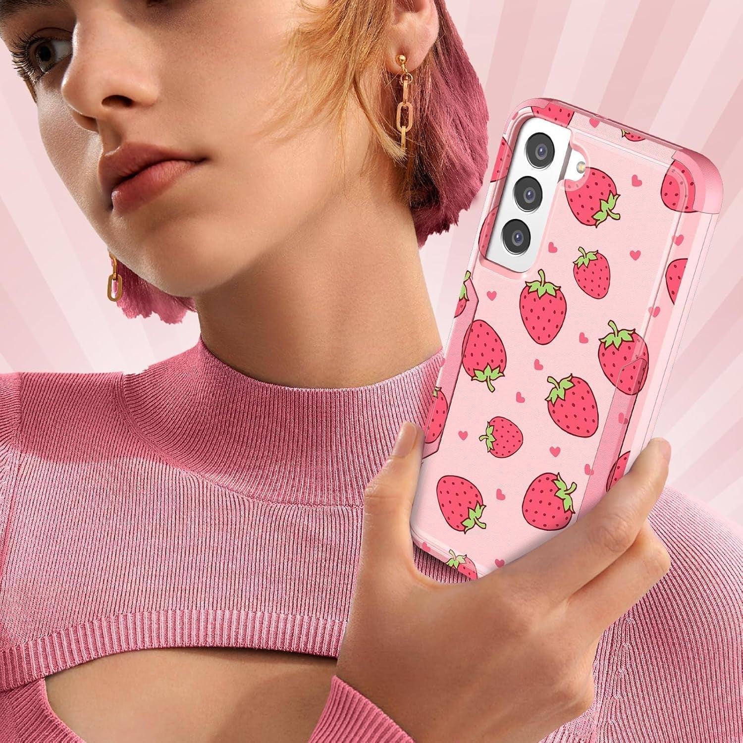 For Samsung Galaxy S22 Case Heavy Duty Protective Designer Strawberry Drop Tested Cute Cases for Men Women Girls Shockproof Protection Rugged Bumper Phone Cover for Galaxy S22 6.1"