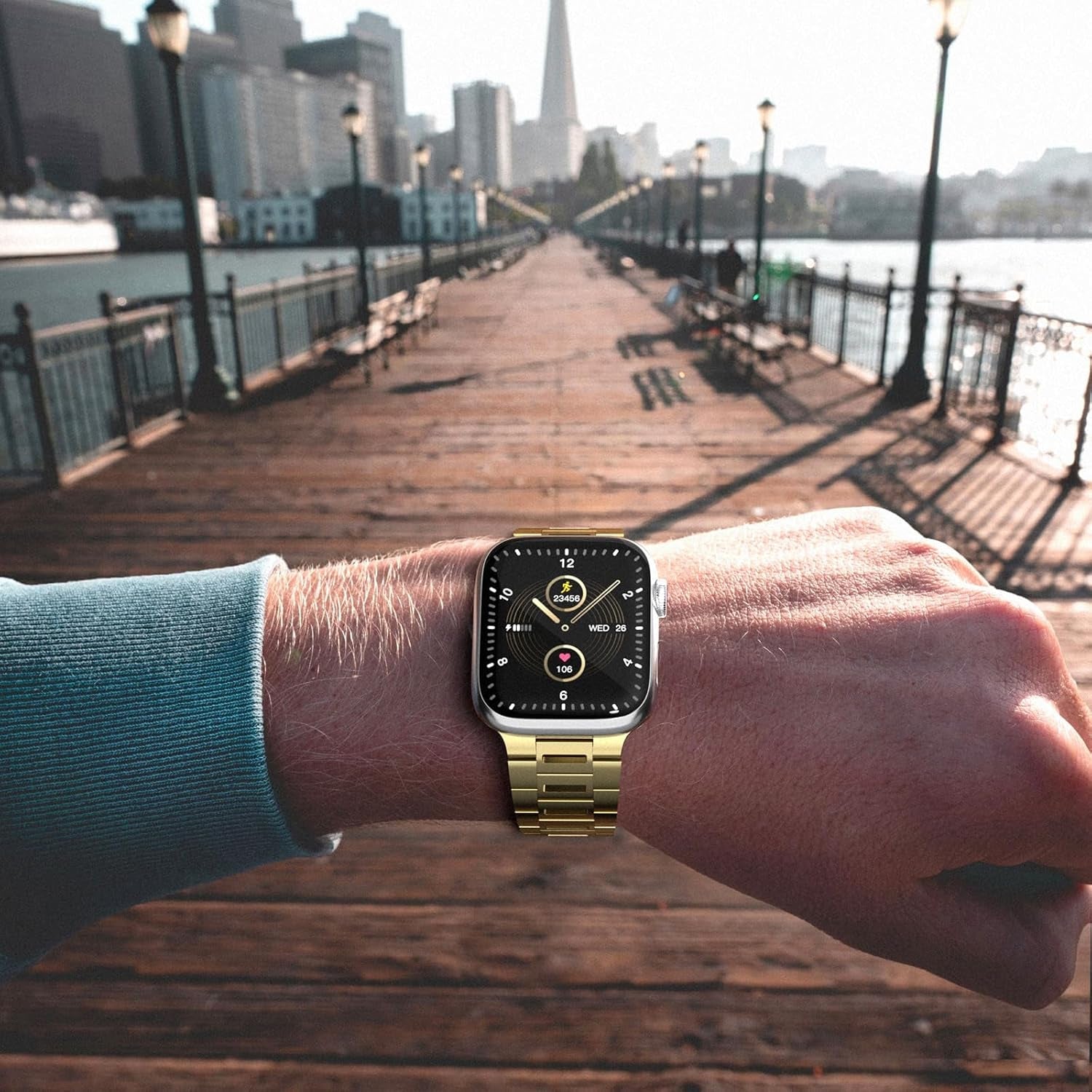 Finestone Metal Band for Apple Watch - Stainless Steel Apple Watch Band Compatible with Apple Watch 41Mm 40Mm 38Mm - Slim Hollow-Out Design Strap for Iwatch Series 9/8/7/6/5/4/3/2/1 SE Women Men Gold