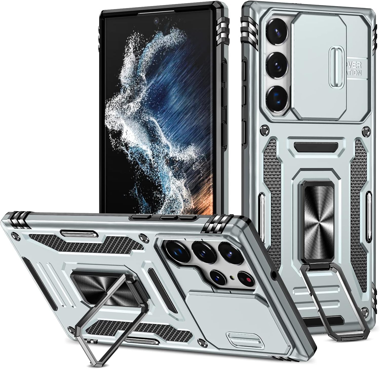 Design for Samsung Galaxy S22 Ultra Case with Stand & Camera Cover, Military Grade Drop Protective Case Built-In 180°+360° Rotate Ring Kickstand,Shockproof Phone Case for Samsung S22 Ultra Case Black