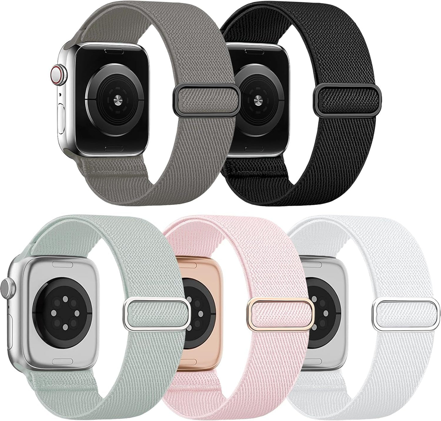 EOMTAM 5 Pack Stretchy Nylon Compatible for Apple Watch Ultra 2/1 Band 38Mm 40Mm 41Mm 42Mm 44Mm 45Mm 49Mm Women Men,Elastic Cloth Sport Wristbands Solo Loop for Iwatch Series 9 8 SE 7 6 5 4 3