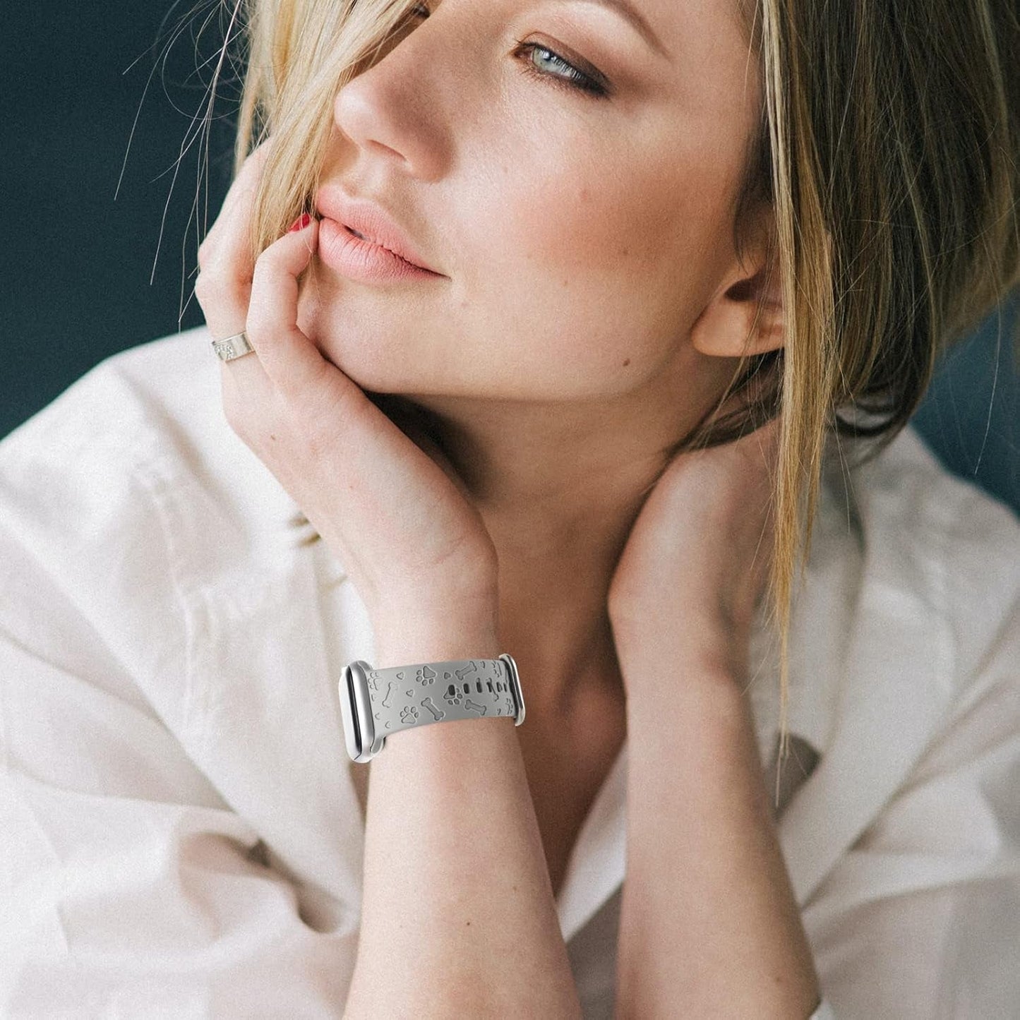 Dog Paw Engraved Silicone Band Compatible with Apple Watch 38Mm 40Mm 41Mm 42Mm 44Mm 45Mm for Women Men,Heart Shape Bone Pattern Carved Soft Silicone Sport Wristband Cute Strap for Iwatch Series SE 9 8 7 6 5 4 3 2 1