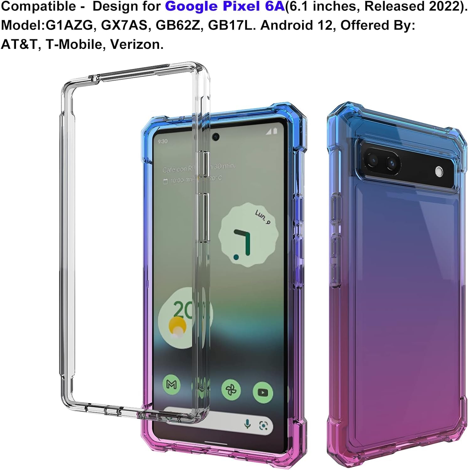 Ailiber Case for Pixel 6A, Google Pixel 6A Phone Case with Screen Protector, 2 Layer Structure Protection, Shockproof Corner TPU Bumper, Heavy Duty Rugged Silicone Phone Cover for Pixel 6A-Blue Pink  Ailiber   