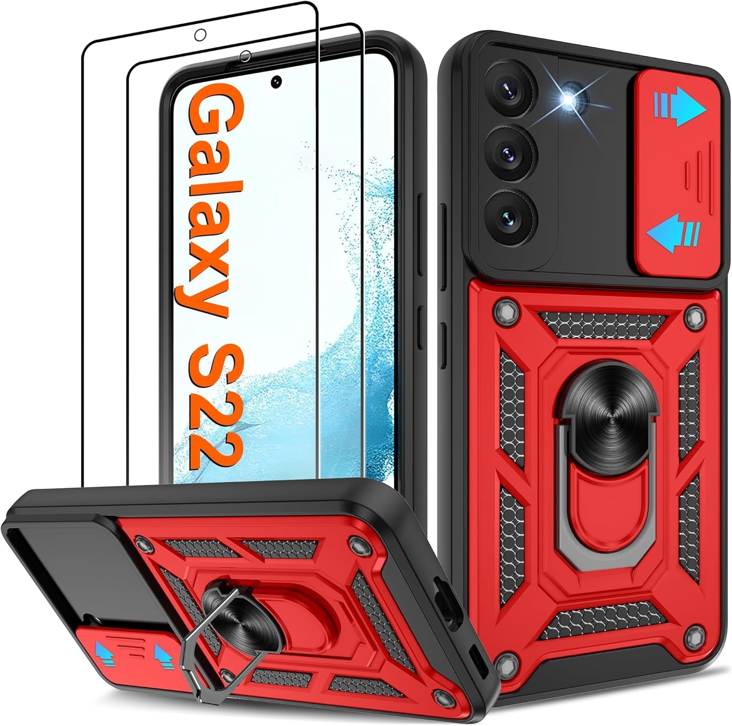 ATUMP for Samsung Galaxy S22 Ultra Case with (2 Pcs) HD Screen Protector, Heavy Duty Shockproof with 360° Rotation Metal Kickstand [Military Grade] Protective Case for S22 Ultra, Blue