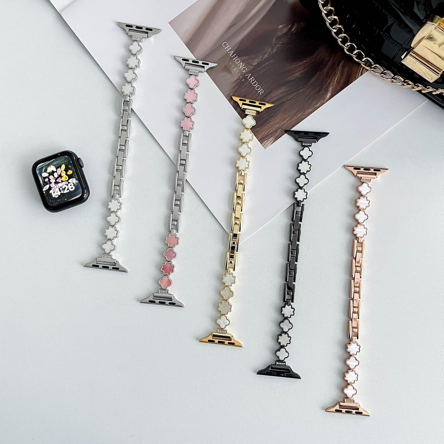 Bling Crystal Metal Band Compatible with Apple Watch Bands 38Mm 40Mm 41Mm 42Mm 44Mm 45Mm 49Mm, Women Jewelry Strap Dressy Shell Bracelet for Iwatch Series 9 8 7 6 5 4 3 2 1 SE Ultra