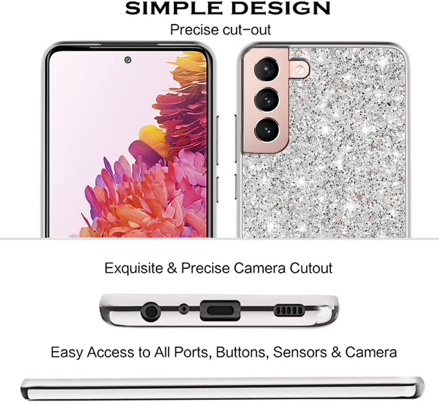 Compatible with Samsung S22 plus Case Glitter Shockproof,Samsung Galaxy S22 plus Phone Case Bling Sparkly Soft TPU and PC Silicone Shiny Girl Women Thin Protective Cover (Silver)