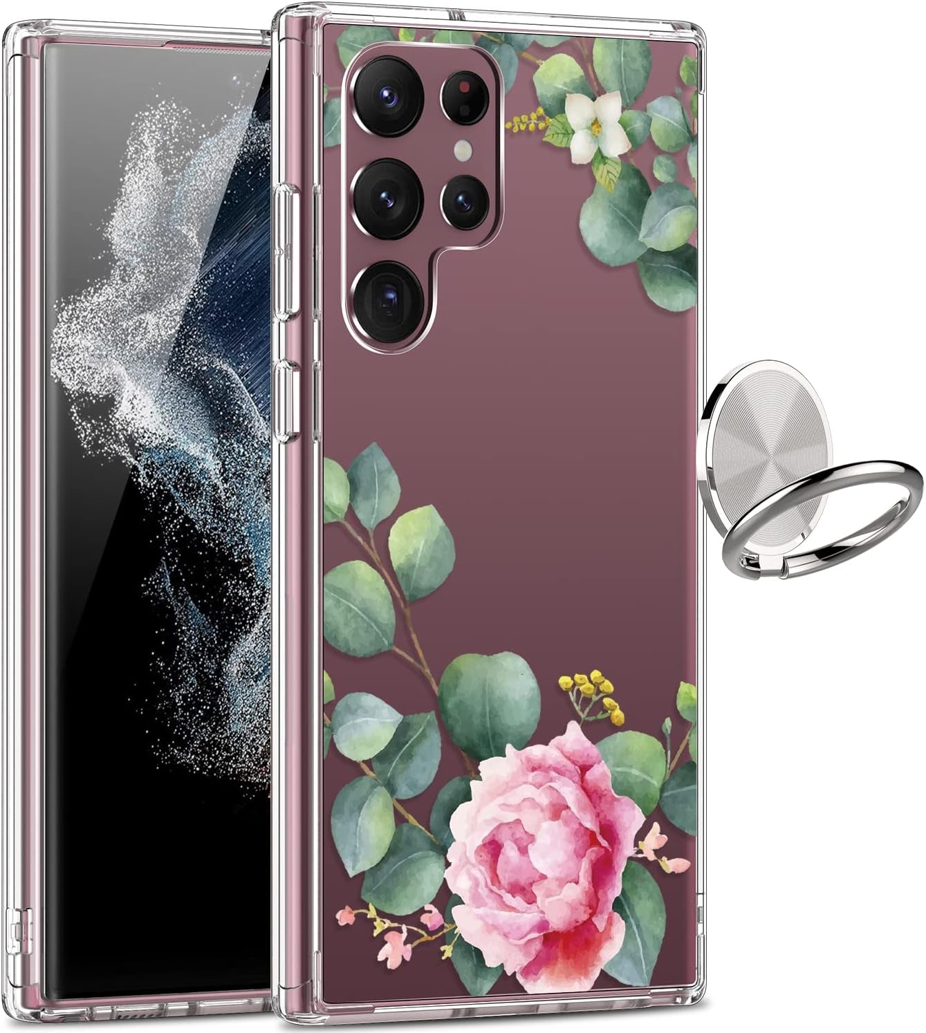 Giika for Galaxy S22 Ultra Case, Clear Girls Women Heavy Duty Shockproof Protective Hard Phone Cover Case for Samsung Galaxy S22 Ultra, Blue Flowers