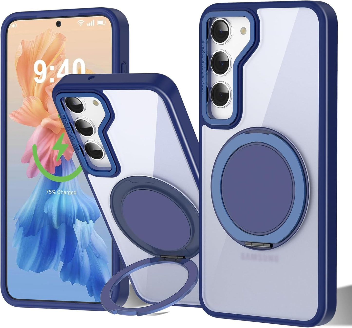 For Samsung Galaxy S24 plus Case with 360° Rotatable Magnetic Ring Stand [Compatible Magsafe] [Military Grade Tested] Translucent Matte Galaxy S24 plus Phone Case for Women Men 6.7'', Blue