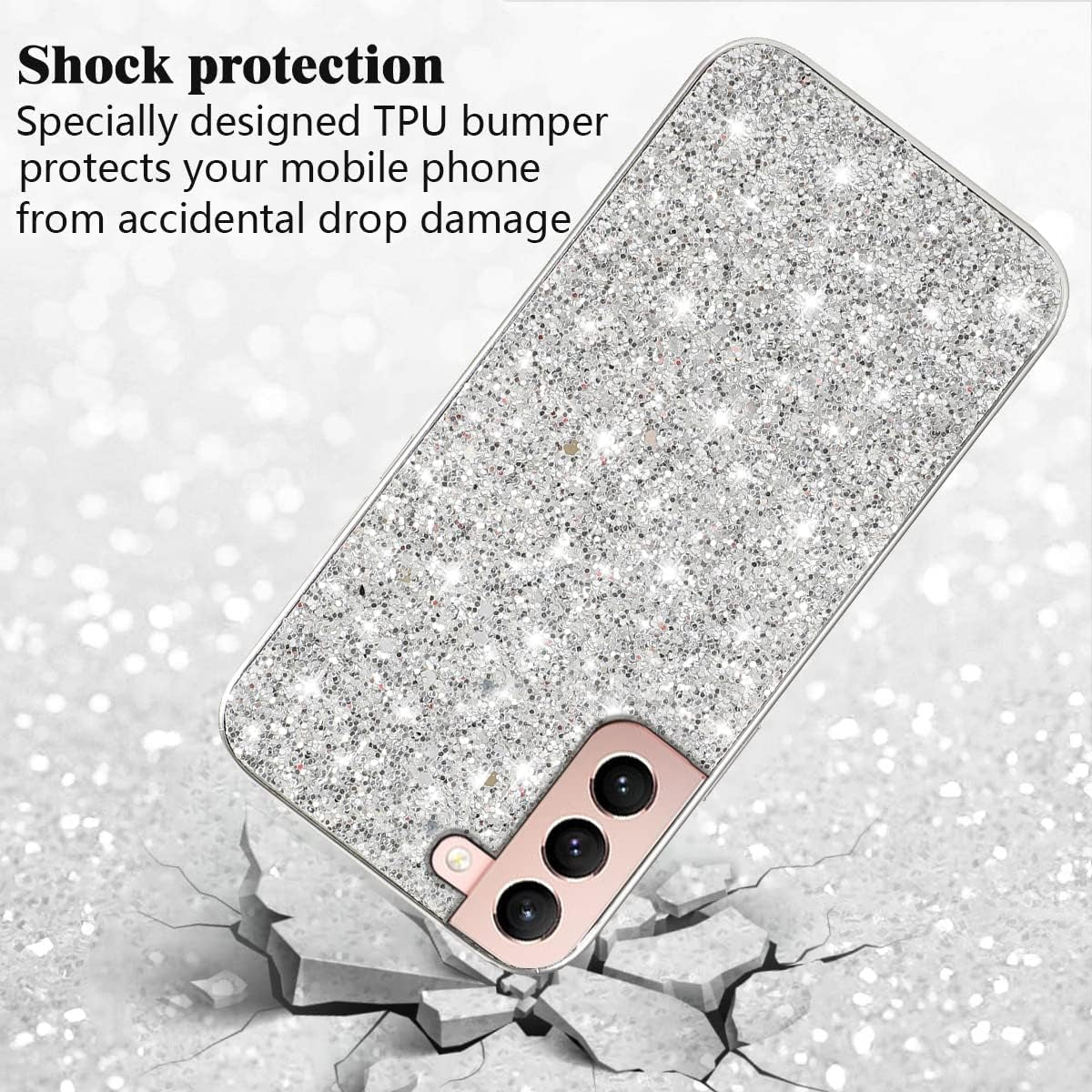 Compatible with Samsung S22 plus Case Glitter Shockproof,Samsung Galaxy S22 plus Phone Case Bling Sparkly Soft TPU and PC Silicone Shiny Girl Women Thin Protective Cover (Silver)