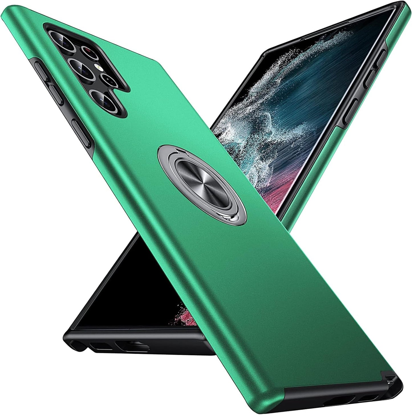 Anqrp Hidden Series Galaxy S22 Ultra Case 5G,[No Fall-Off Kickstand] 360°Metal Ring, 15Ft Military Grade Shockproof Protective Phone Case Designed for Samsung Galaxy S22 Ultra, Black