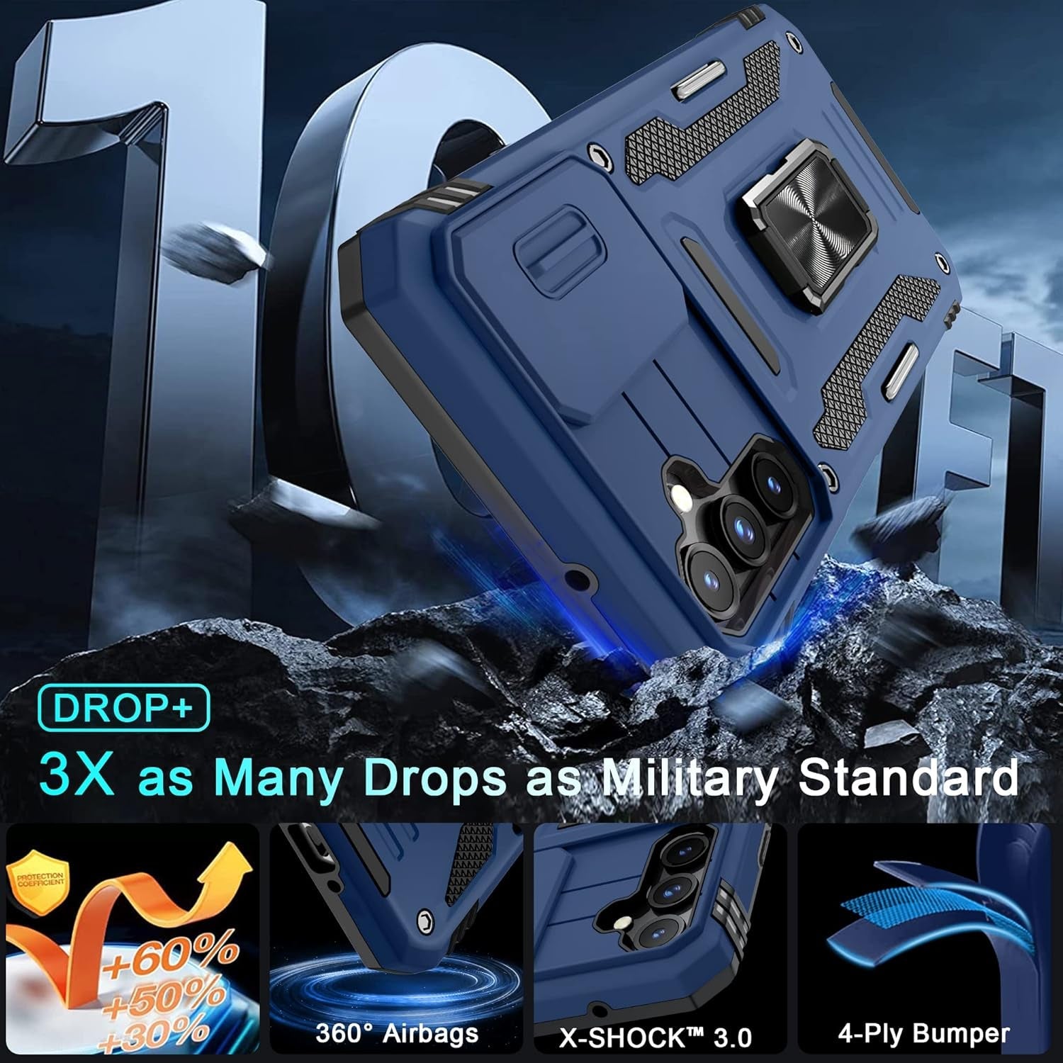 For Samsung Galaxy A54 5G Case with Slide Camera Cover+Screen Protector(1 Pack),[Full Camera Protection] [Magnetic Rotated Kickstand] Military Grade Shockproof Heavy Duty Protective Cover-Navy Blue