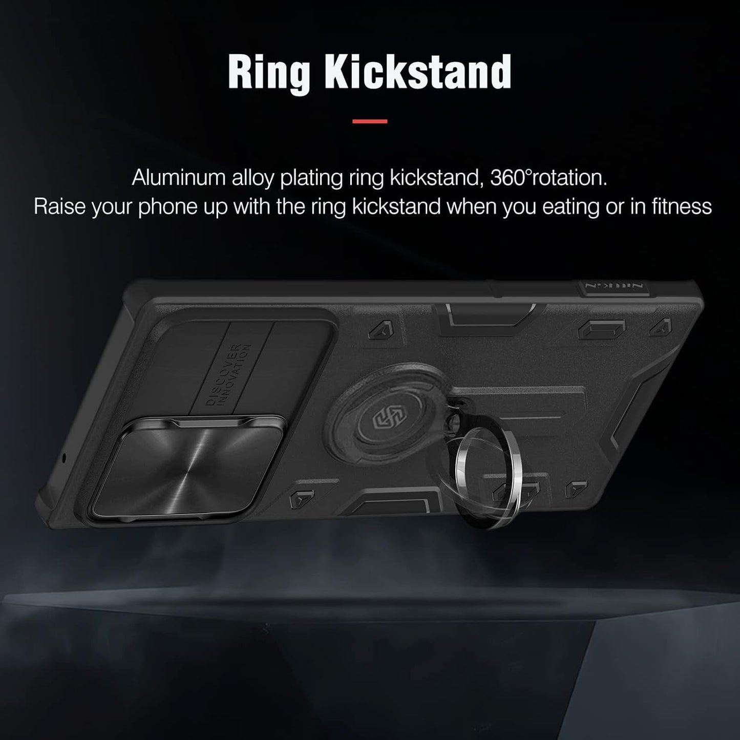 Erhu Galaxy S22 Ultra Case with Slide Camera Cover & Rotation Ring Kickstand, Military Grade, Shockproof Bumper Protective Case for Samsung Galaxy S22 Ultra 5G Case 6.8'' 2022 Black Army Style