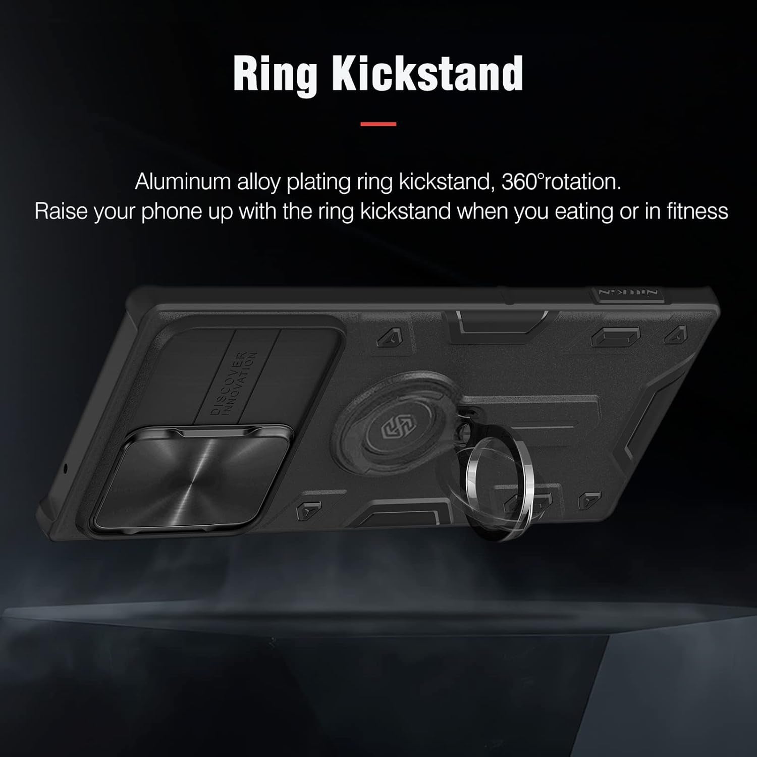 Erhu Galaxy S22 Ultra Case with Slide Camera Cover & Rotation Ring Kickstand, Military Grade, Shockproof Bumper Protective Case for Samsung Galaxy S22 Ultra 5G Case 6.8'' 2022 Black Army Style