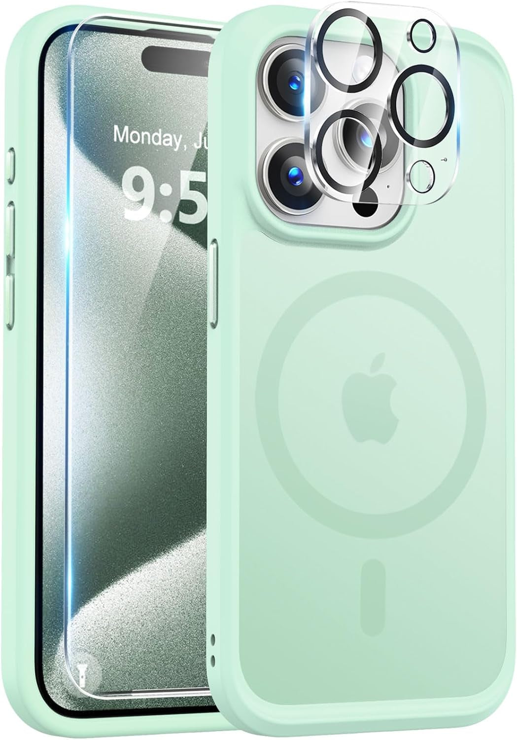 Bosskiss Ultra Strong Magnetic for Iphone 15 Pro Case, [Compatible with Magsafe] [Glass Screen + Camera Protector] Slim Translucent Matte Shockproof Case for Iphone 15 Pro Case 6.1 Inch, Black  BossKiss   