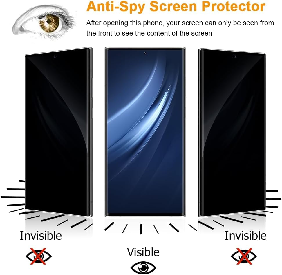 2+2 Pack Galaxy S22 Ultra 5G Privacy Screen Protector and Camera Lens Protection,Anti-Spy Tempered Glass, 3D Full Coverage, Fingerprint Unlock, Free of Bubbles for Samsung Galaxy S22 Ultra 6.8 Inch