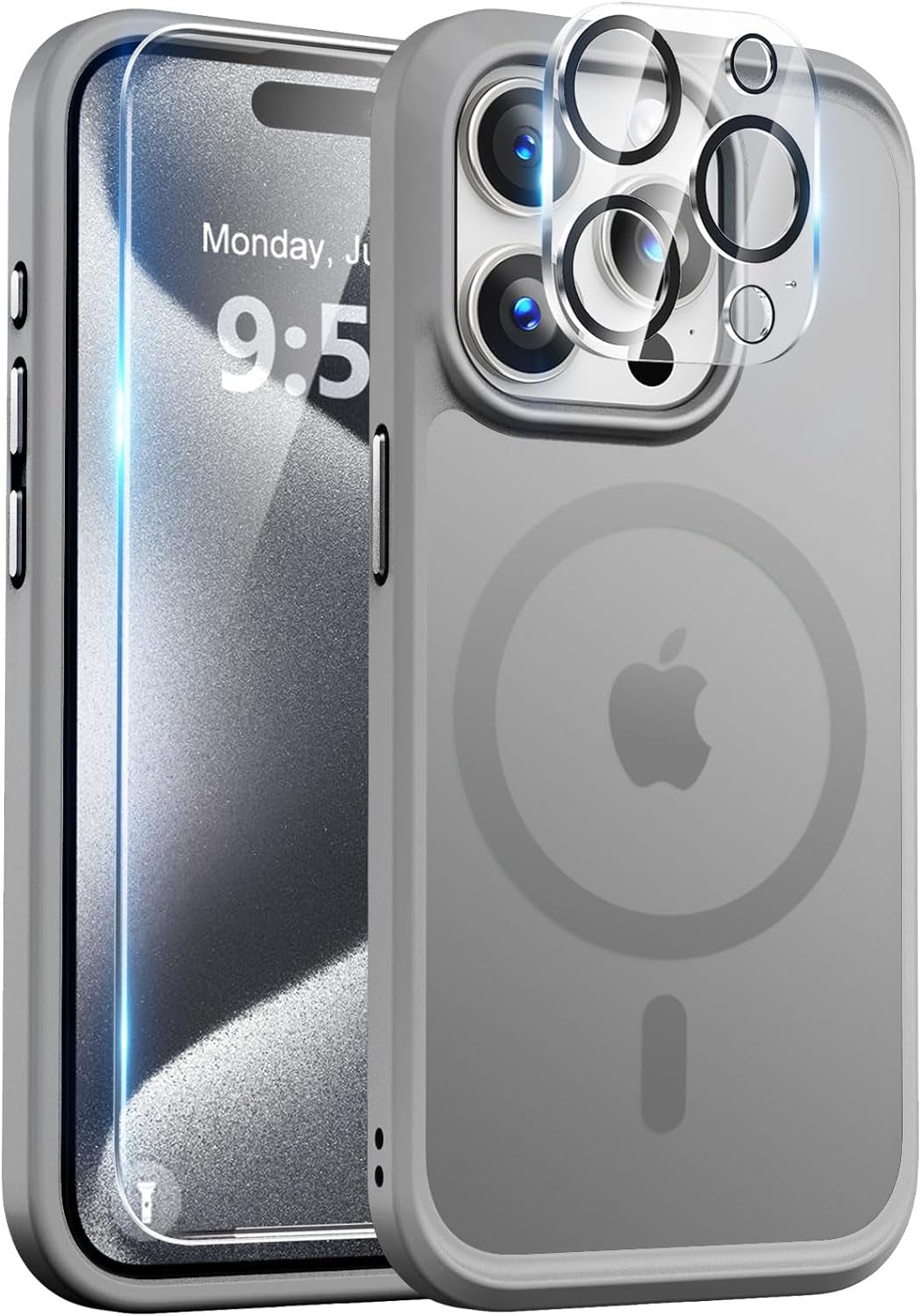 Bosskiss Ultra Strong Magnetic for Iphone 15 Pro Case, [Compatible with Magsafe] [Glass Screen + Camera Protector] Slim Translucent Matte Shockproof Case for Iphone 15 Pro Case 6.1 Inch, Black  BossKiss   