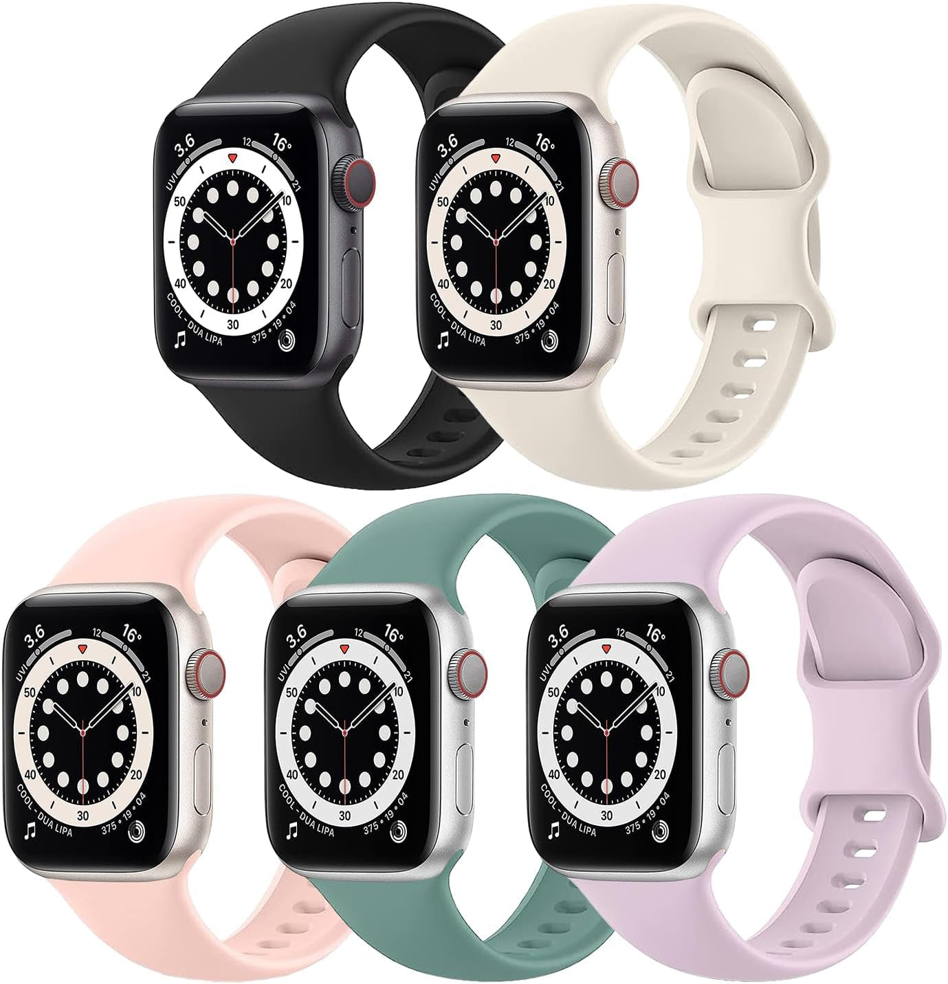 5 Pack Classic Bands Compatible with Apple Watch Band 38Mm 40Mm 41Mm 42Mm 44Mm 45Mm 49Mm,Soft Silicone Sport Bands for Iwatch Apple Watch Series 9 Ultra 8 7 6 5 4 3 2 1 SE