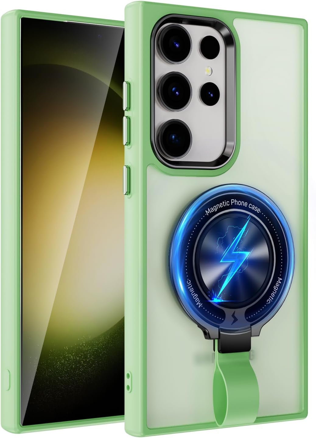 For Galaxy S22 Ultra Case with Magnetic Stand Slim Case with Soft Silicone Bumper for S22 Ultra Cover Wireless Charging Black+Kickstand 13-S22U-07