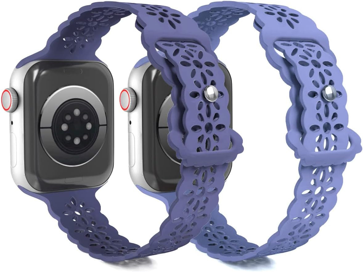 Ginkgonut Lace Silicone Bands Compatible with Apple Watch Band 38Mm 40Mm 41Mm 42Mm 44Mm 45Mm 49Mm,Women Slim Thin Hollow-Out Iwatch Sport Wristband for Apple Watch Ultra Series SE 8 7 6 5 4 3 2 1