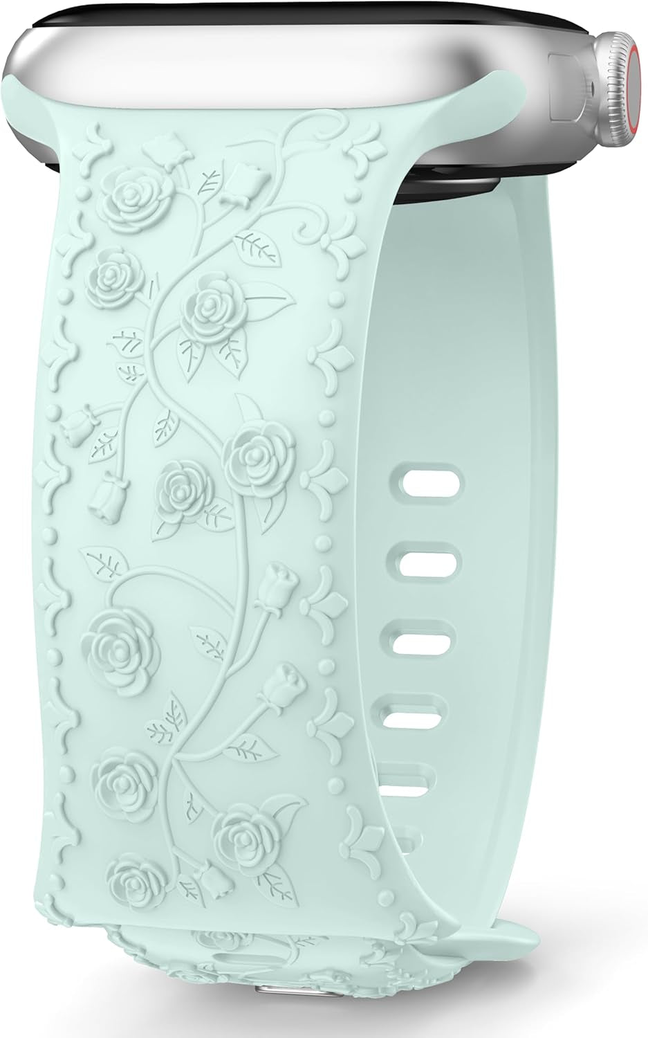 Embossed Flower Band Compatible with Apple Watch Band 40Mm 44Mm 41Mm 38Mm 45Mm 42Mm 49Mm Women,Cute Rose Engraved Strap Soft Silicone Wristbands for Iwatch Series 9 8 7 6 SE 5 4 3 2 1 Ultra