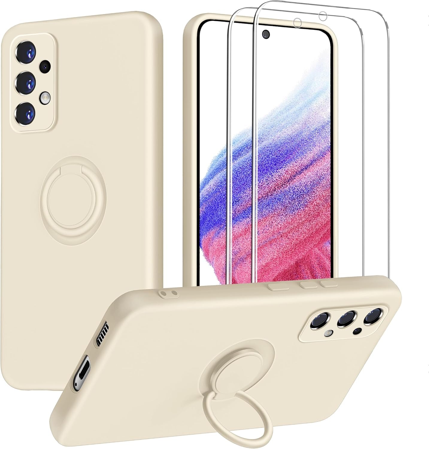 Dssairo for Samsung Galaxy A53 5G Phone Case, Ring Stand [360° Rotatable Ring Holder] with 2 Screen Protector, with Full Camera Cover Protection, Silicone Slim Protective Phone Case (Navy Blue)