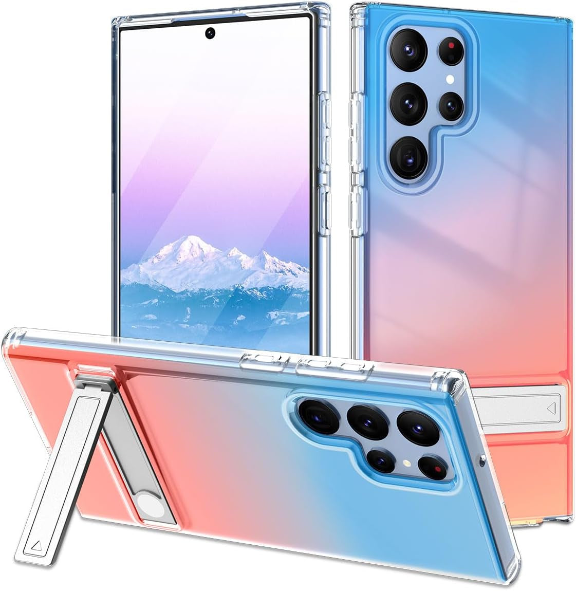 Btscase for Samsung Galaxy S22 Ultra 5G Case, with Adjustable Metal Kickstand, Crystal Clear Soft Flexible TPU Slim Shockproof Drop Protective Girls Women Men Cover for Galaxy S22 Ultra 5G, Purple