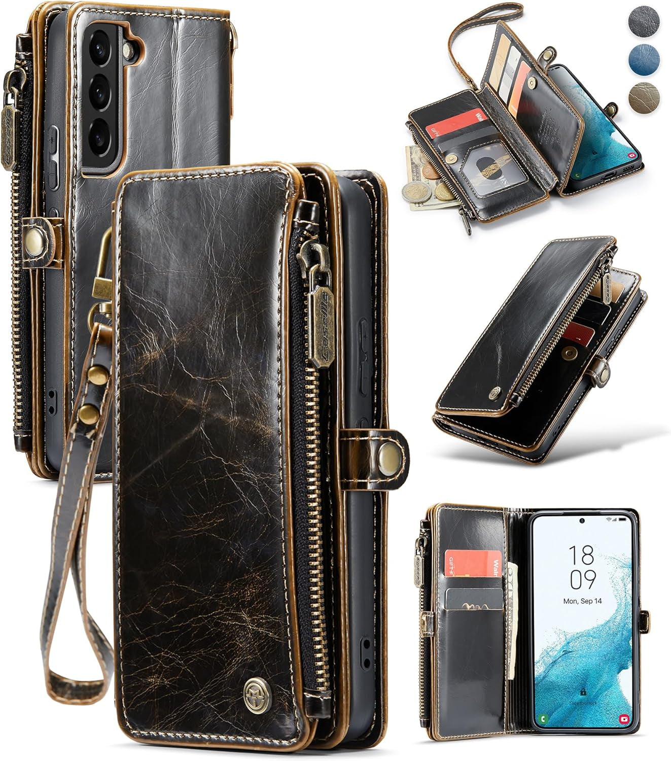 Defencase for Samsung Galaxy S22 Case, 【RFID Blocking】 for Galaxy S22 Case Wallet for Women Men with Card Holder, Fashion PU Leather Magnetic Flip Strap Phone Case for Samsung S22 6.1", Wine Red