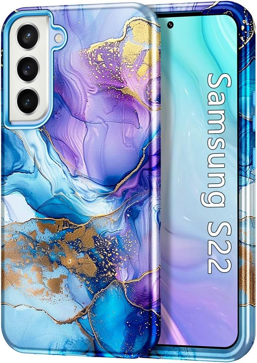 Btscase for Samsung Galaxy S22 plus Case, [Military Grade Drop Tested] Marble Pattern Design Slim Rugged Shockproof Women Girls Men Protective Anti-Scratch Cover for Galaxy S22 plus 5G, Cobalt Blue