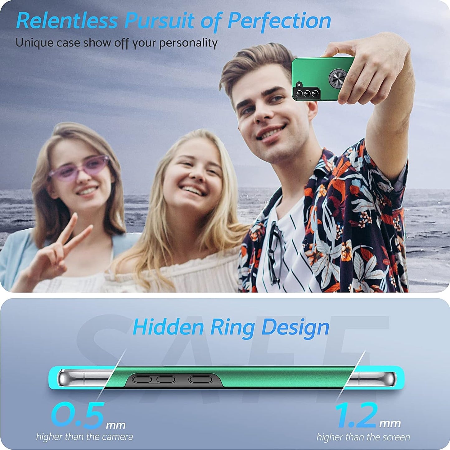 Anqrp Hidden Series Galaxy S22 Case 5G,[No Fall-Off Kickstand] 360°Metal Ring, 15Ft Military Grade Shockproof Protective Phone Case Designed for Samsung Galaxy S22 6.1 Inch, Green