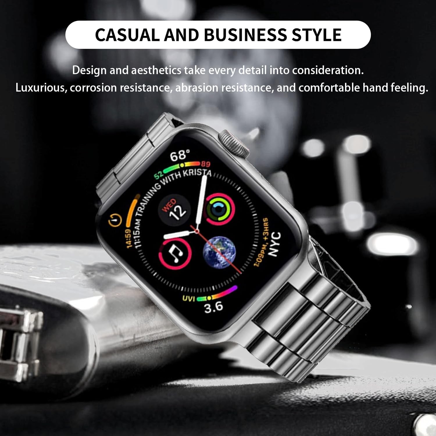 Compatible with Apple Watch Band Case Iwatch Ultra Series 9 8 7 6 5 4 3 2 1 SE 49Mm 45Mm 44Mm 42Mm 41Mm 40Mm 38Mm, Stainless Steel Metal Business Executive Classy Men Women