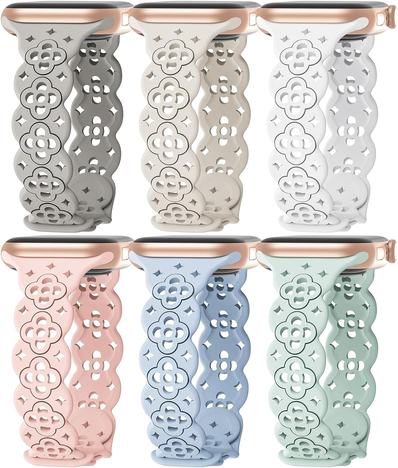 6 Pack Lace Silicone Bands Compatible with Apple Watch Band 38Mm 40Mm 44Mm 41Mm 42Mm 45Mm 49Mm Women,Thin Slim Floral Breathable Sport Strap Replacement Wristbands for Iwatch Series