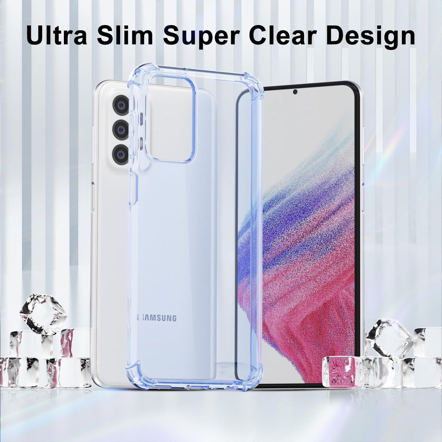 For Samsuang Galaxy A53 5G Case Clear, Transparent Jelly Protective Silicone Phone Case Design for Women Girly Cute Simple, Thin Slim Fit Soft Flexible TPU Shockproof Bumper, Clear Blue