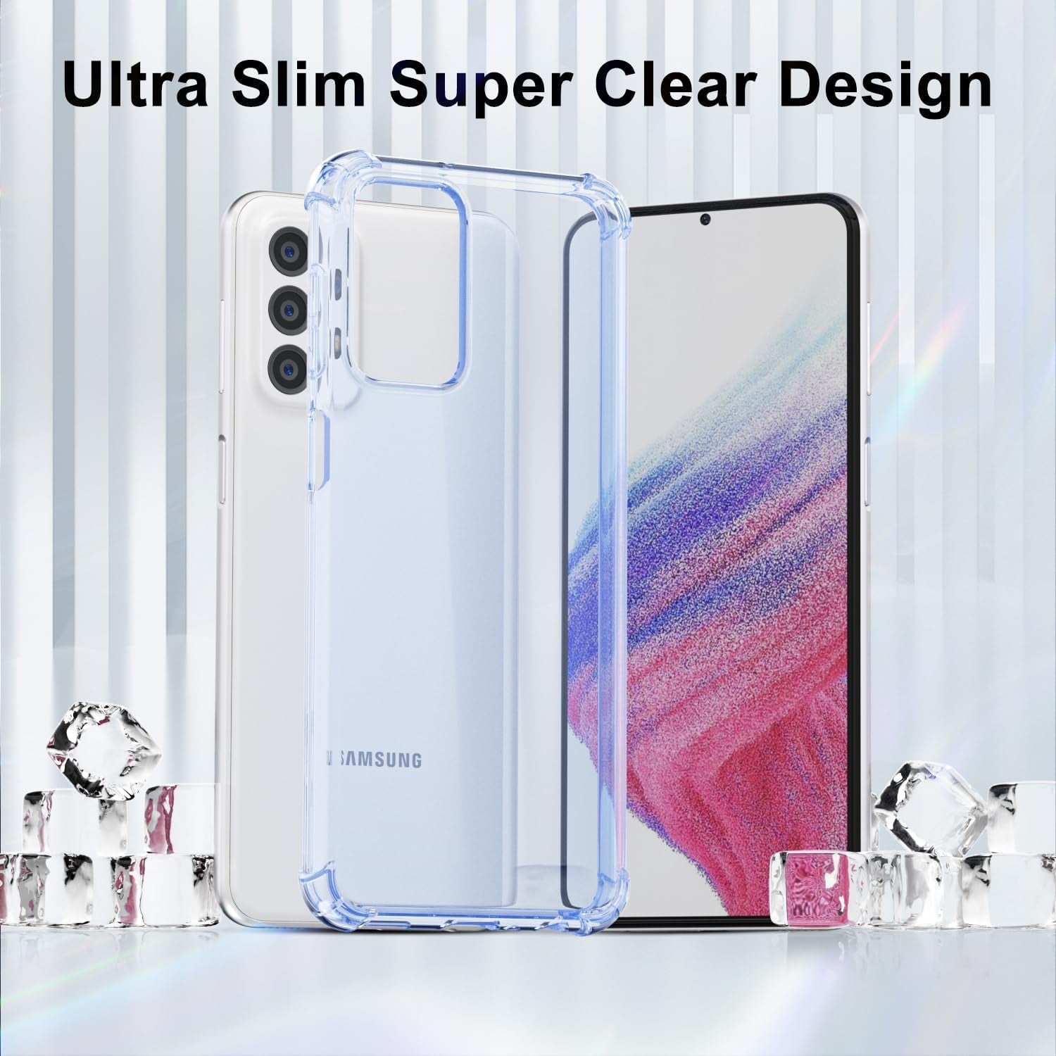 For Samsuang Galaxy A53 5G Case Clear, Transparent Jelly Protective Silicone Phone Case Design for Women Girly Cute Simple, Thin Slim Fit Soft Flexible TPU Shockproof Bumper, Clear Blue